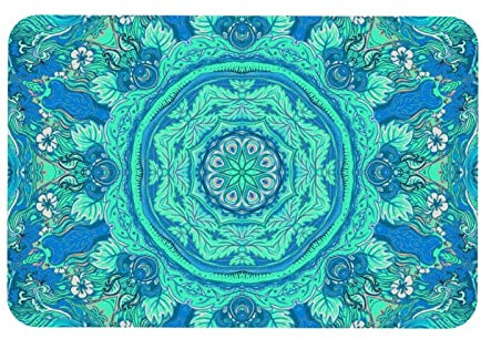 VBFOFBV Teppich für Schlafzimmer, Badematte, Küchenteppich, waschbarer Überwurf für Küche, Wäsche, Tür, Veranda,Mandala Türkis ethnisches Vintages türkisches Muster