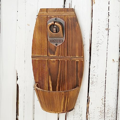 Hölzerner wandmontierter Bierfass Fass Flaschenöffner, Vintage Flaschenöffner mit Kappensammlerfänger, Geschenk für Männer und Bierliebhaber, Verwendung als Bardekoration.