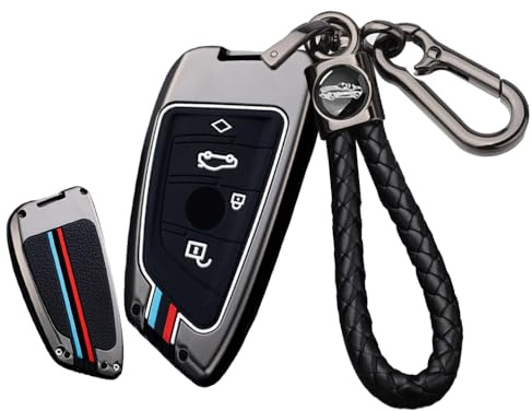 ontto Autoschlüssel Hülle Passt für BMW X1 X3 X4 X5 F15 X6 F16 G30 7er G11 F48 F39 520 525 f30 118i 218i 320i Schlüsselhülle Schutzhülle Metall Schlüsselanhänger Schlüssel Etui Cover 4 Taste-Schwarz