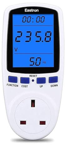 Eastron Power Meter Plug Energy Monitor Watt Meter Backlight LCD Display Electricity Usage Monitor Consumption Analyzer Voltage Amps Wattage KWH Outlet Power Meter Socket,