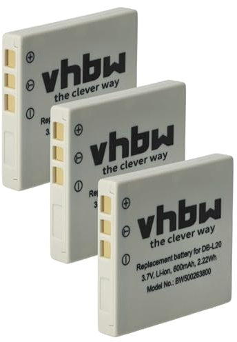 vhbw 3X Batterie Remplacement pour Sanyo DB-L20A, DB-L20, DB-L20AEX pour caméra vidéo caméscope (550mAh, 3,6V, Li-ION)
