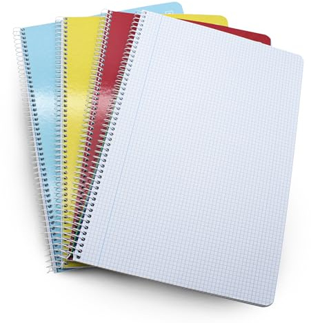 DOJA Barcelona | Notizbuch A4 Kariert | Weicher Einband | 80 Blatt | 4er Pack | Notizbücher A4 Zufällige Farben | Collegeblock A4 Kariert | Ringbuch Softcover A4 für Studenten, Notebook...