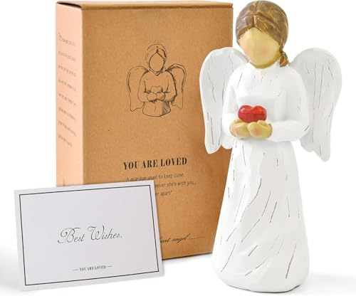 Zoyiancy Guardian Angel Statue, Praying Angel Figurines for Women, Healing Angel Statue Holding a Heart, Resin Hand-Painted Small Sculpture for Mothers Day Valentine’s Day, Easter Home Decor Ornament