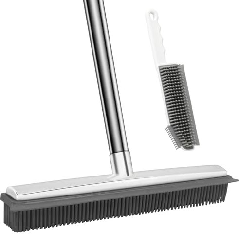 Loonpon - Escoba de pelo para mascotas, escoba de piel de perro/gato con mango de 63 pulgadas de largo, removedor de pelo de mascotas para piso de madera dura, escoba de goma para azulejos, ventana