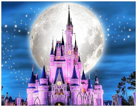 SHEGZHUC 5D Diamond Painting Château Fantastique Violet 50x40cm Diamant Painting Châteaux Enchantés Chateau Cottage Maison Chalet Diamond Painting Lune Arbre Forêt Paysage Maison Chambre Décoration