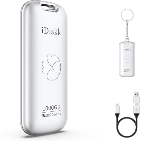 iDiskk 1TB(1000GB) External Solid State Drive Up to 2000MB/s, USB 3.2 Gen 2x2,High performance Portable SSD with USB-C cable,Pocket-size 2000MB/s SSD（Sliver）