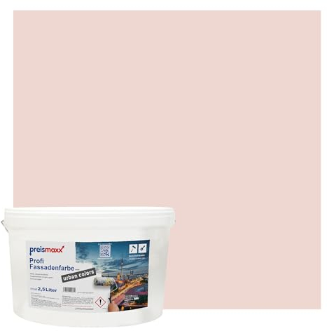 Preismaxx Profi Fassadenfarbe urban colors, bunte Außenfarbe, rosa, mauverosa, mauve pink 2,5L, matte, wasserabweisende Aussen-Dispersion, hohe Wasserdampfdurchlässigkeit