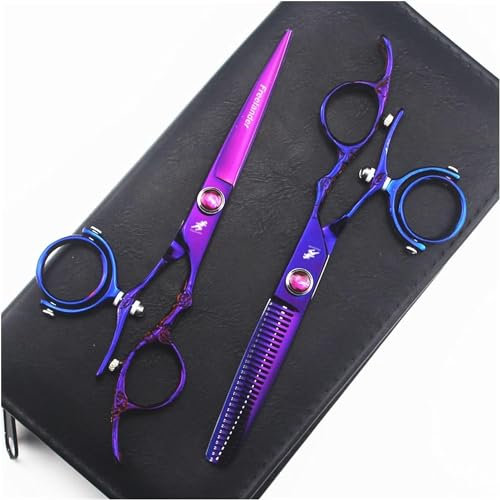 CrEev Haarschere, 2 Stück, Haarschneideschere, Effilierschere mit Tasche, Friseur-Haarschnittschere für Männer und Frauen, 15,2 cm Haarschere