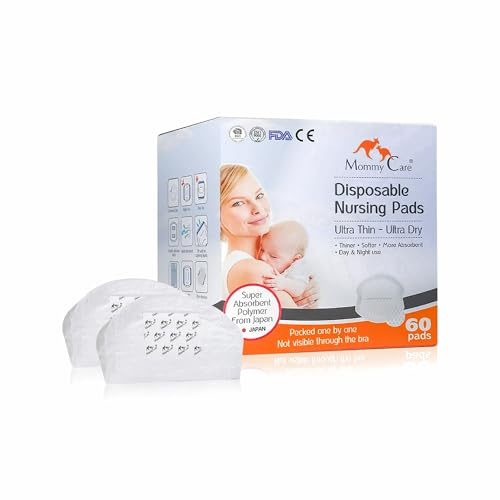 Mommy Care Disposable Nursing Pads – Ultra-Thin, Super Absorbent Breast Pads for Leak-Proof Protection, Quilted Comfort, Vegan & Cruelty-Free, 60 Count