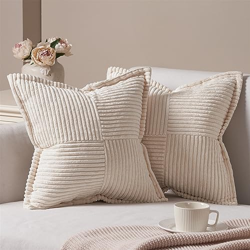 Topfinel 2er Set Kissenbezug 30x30 beige Kordsamt Kissenbezüge Kissenhülle Dekorative Kissenbezug Sofakissen Couchkissen Dekokissen Zierkissenbezug Deko Kissenhülle mit Verstecktem Reißverschluss