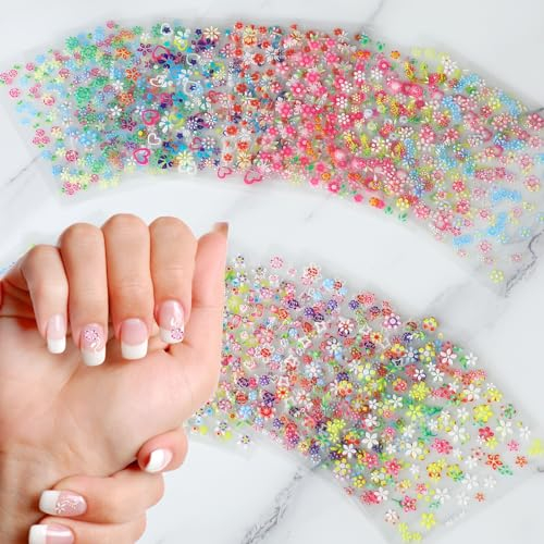Nagelsticker 30 Blatt Nail Art Sticker Frühling Blumen 3D Nageldesign Sticker Bunte Nagelsticker Aelbstklebend Dekoration Zubehör (Mehrfarbige Blumen)