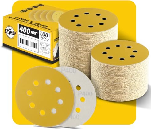 100 stycken 125 mm 8 håls slipskivor 400 korn – premium guld runt kardborreband för excenterslipmaskin – perfekt för trä, metall, bil
