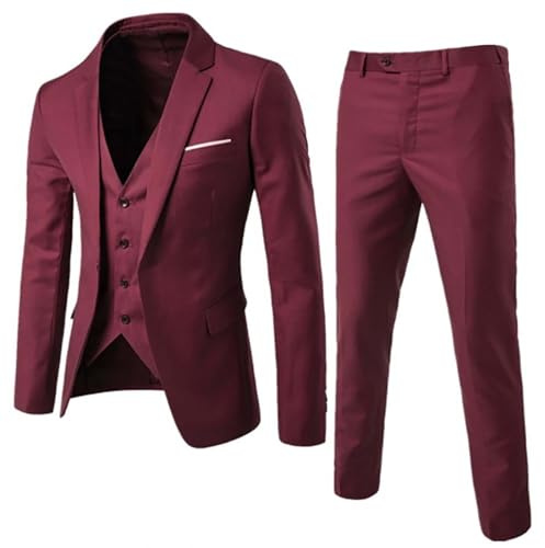 Meaunzyl Abito da Festa per Uomo Completi 3 Pezzi Slim Fit Vestito Wedding Tinta Unita Completo con Bottoni Giacca E Pantaloni Manica Lunga Abito da Lavoro vestibilità Comode Conformato Casual