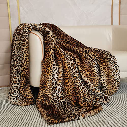 Überwurfdecke aus Kunstfell, Leopardenmuster, weich und luxuriös, Fuchs-Imitat, Decke für Bett, Sofa, flauschige PV-Daunendecke für den Winter, 180 x 150 cm