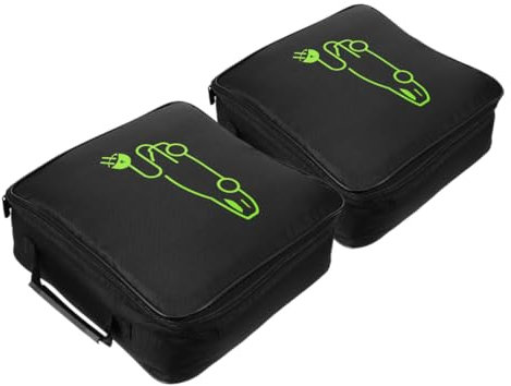 iplusmile Vehicle Charging Adapter Organizer 2pcs Waterproof Zippered Car Accessories Bag Electric Vehicle Bag for Cord Storage Black