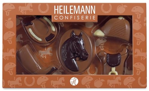 Heilemann Schoko Geschenkverpackung Pferde Edelvollmilch 100g | aus cremiger Vollmilchschokolade, liebevoll verziert mit weißer und Zartbitterschokolade, Perfekt als Geburtstagsgeschenk
