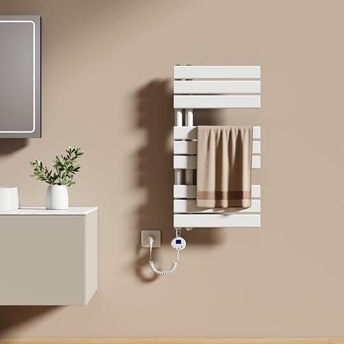 EMKE Radiador Toallero Eléctrico con Termostato 76x40 cm, 400W Blanco, Toallero Eléctrico de Bajo Consumo, Resistencia Calefactora con Temporizador,Calienta Toallas,Secatoallas