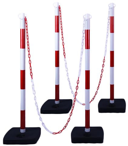 [ 4 Pièces ] Poteau Délimiteur de Trafic 40''/100cm, Poteau de Barrière avec Chaîne Liée de 20FT/600cm et Base Remplissable de Sable/Eau pour Stationnement, Construction de Routes