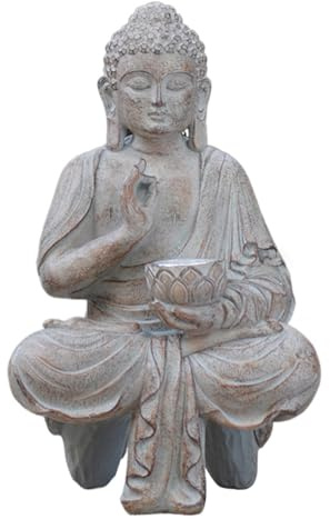 Jcasbdn Statue de Bouddha d'extérieur - Statues de Bouddha Jardin Zen - Statues avec Lampes solaires - Ornements Solaire Style 2