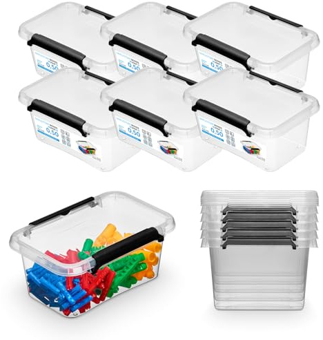Pullmer Aufbewahrungsbox mit Deckel, Aufbewahrungsbehälter, Stapelboxen, Kisten, Kunststoffbox 6-er Set, Boxen 0,5L, 15x9,5x6,5 cm
