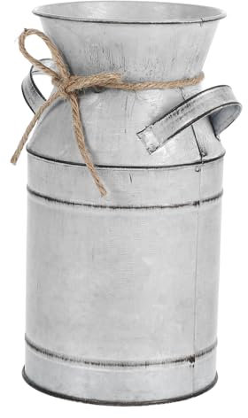 TOPBATHY Vase Decoratif Vintage en Fer, Bidon à Lait Galvanisé Argenté, Style Rétro, pour Fleurs Sèches et Fraîches, Pièce Centrale de Table
