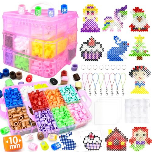 Kit de Perles à Repasser,12 Coloré Perle à Repasser avec Boîte De Rangement,Plaques De Perles à Repasser,XL Perles pour DIY Loisirs Créatifs Anniversaire Cadeaux pour Enfants GarçOns Filles 3+(10MM)