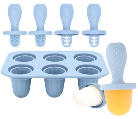 Moules À Glace En Silicone - Moule À Glaces Pour Bébé À 6 Compartiments | Plateau À Friandises Réutilisable En Silicone Avec Bâtonnets Pour Réaliser Des Desserts Maison Et Des Sucettes Glacées (Bleu)