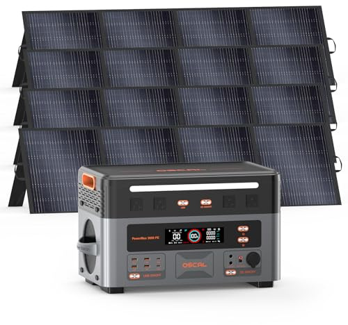 PowerMax 3600PE Estacion de Energia Portatil 3600W con Panel Solar 4x200W | 2016Wh Batería LiFePO4 Generador, Carga Rápida 80% en 45min, 14 Puertos, SAI, APP, Power Station para Camping, Jardín y Hogar