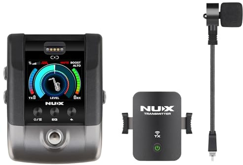 NU-X B-6 Pro Kabelloses Saxophon- und Trompeten-Mikrofonsystem, professionelles 2,4 GHz digitales Audio mit wiederaufladbarem Sender, Effektschleife, Tuner und EQ-Voreinstellungen