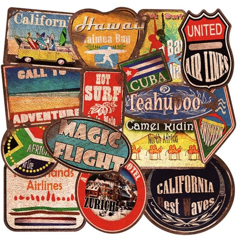 36 Stück Retro Vintage Aufkleber, Wasserdicht Vinyl Reise Sticker, Groß Strand Aufkleber für Erwachsene und Teenager, Reise Etiketten Stickers für Laptop Koffer Helm Motorrad Skateboard Auto