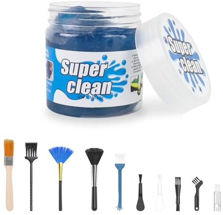 Prmape Gel Limpiador para Coche, Kit Limpieza Teclado con 10 Cepillos para Polvo, Gel de Limpieza para Coche Universal 160g para PC Portátil Cámara Computadora Impresora