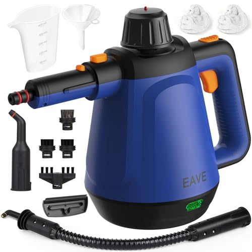 EAVE Handheld Steam Cleaner, 110℃ Steam Cleaner for Efficient Stain Cleaning, Versatile Steam Cleaner Handheld with 10 Accessories & 5m Cable, Multi-Purpose for Kitchen, Sofa, Car, Chemical-Free (BL)