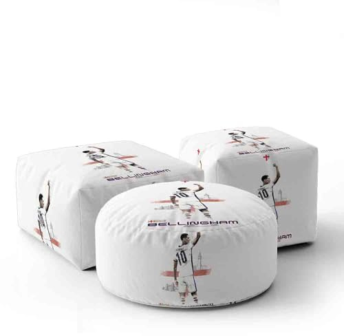 GIFTIMIZED Jude Bellingham Football Kids Pouffe Seat Cube Round or Low Style Soccer Bedroom Decor Fan Gift Boys Room Furniture Soft Comfortable Foam Seating