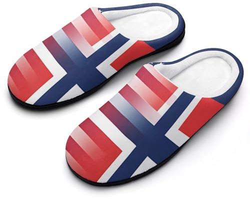 USA Norwegian Flag Men's House Slippers Lining And Indoor Outdoor with Rubber Soles US Size 7-14