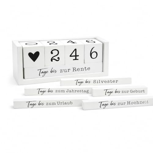 Topshop24you Countdown-Würfel aus Holz, Tage-Zähler Tischkalender, weiß