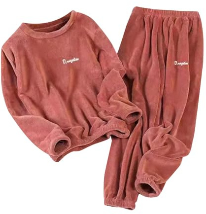 Chemise de nuit pour femme à manches longues grande taille – Ensemble de vêtements de détente pour femme – Pyjama en polaire chaude à col rond – Pyjama assorti pour l'hiver – Pyjama deux pièces