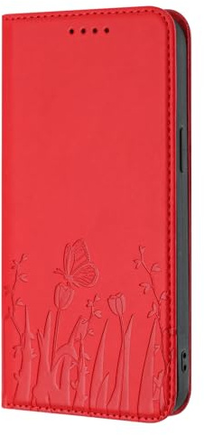 PONRFEKT Funda Cartera para Motorola Moto E40 / E30 / E20,Funda Libro de Cuero PU con Tarjetero,Cierre magnético,función Soporte y protección antichoques-Rojo