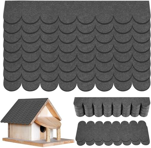 AUAUY 32Pcs Self-Adhesive Felt Roof Shingles, Roofing Felt for Bird House, Mini DIY Roofing Shingles for Nesting Box, Rabbit Hutches, Insect Hotel(Grey)