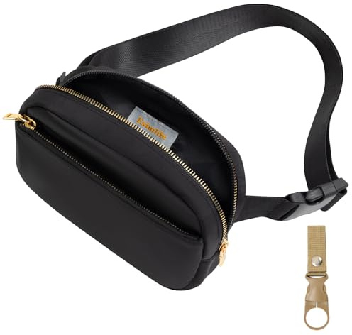 Wasserdichte Hüfttasche, 1,5 l, Unisex, Crossbody-Bauchtasche mit verstellbarem Gurt, leichte Nylon-Gürteltasche zum Wandern, Laufen und Reisen, inklusive kostenlosem Wasserflaschenhalter, Schwarz