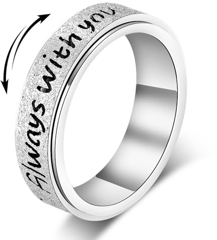 Fidget Spinner Ring for Women - Always With You Love Promise Friendship Rings, Stainless Steel Anxiety Relief Fidget Toys for Adults, Jewelry Mothers Day Birthday Valentine's Day Gift for Dad Mom Wife Grandma Best Friend (Silver, 9)