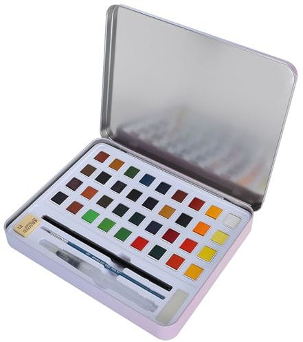 CAGUYLONA Ensemble de peintures aquarelles, 36 blocs de couleurs solides, palette d'aquarelle professionnelle avec boîte en fer-, incluant un stylo-plume et des outils de dessin pour ar