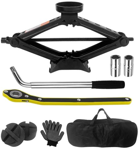 Chiluxendo 2,5T Gato Coche, Gato Hidraulico con Llave de Tuercas de Rueda, Gato de Tijera con Llave de Carraca, Portátil Kit de Emergencia, Juego de Elevadores de Coche para Mantenimiento y Reparación