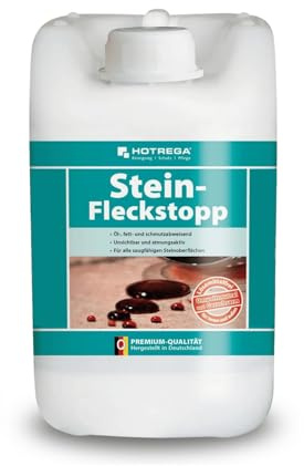 HOTREGA Stein-Fleckstopp 5 L | Lösemittelfreie Imprägnierung für Naturstein | Schutz vor Öl, Schmutz & Wasser | Atmungsaktives Konzentrat | Für Kunststein, Terrasse & Bad | Innen- sowie Außenbereich