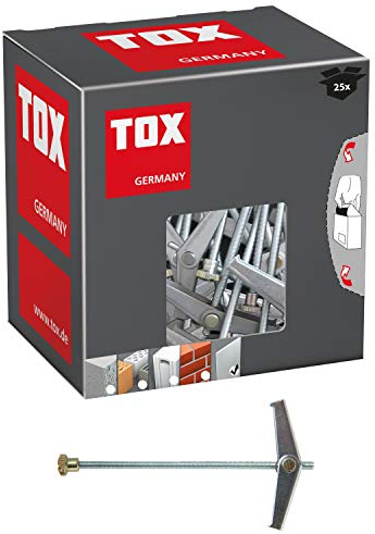 TOX Federklappdübel Spagat M6, galvanisch verzinkt, automatischer Klappdübel, bei Hohlräumen, inklusive Unterlegscheibe aus Metall + Rändelmutter, 25 Stück in der Kartonage, 024100141