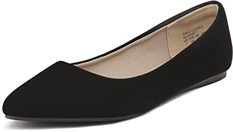 DREAM PAIRS Women's Casual Pointed Toe Ballet Pumps Slip On Ballerina Flats Shoes,Size 5,Black/Nubuck,Sole-Classic
