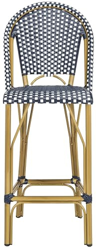 Safavieh PAT4008A Collection Ford Navy and White Indoor/Outdoor Stacking French Bistro Bar Stool