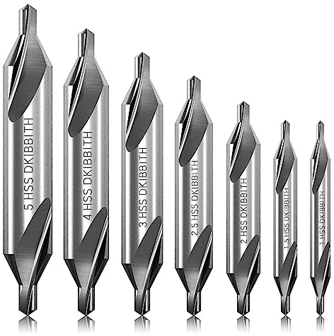 7 Pieces Center Drill Bits Set, M2 High Speed Steel 60-Degree Angle Center Drill Bits Kit Countersink Tools for Lathe Metalworking Size 1.0 1.5 2.0 2.5 3.0 4.0 5.0