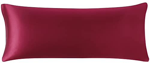 PiccoCasa Funda de almohada de satén para el cabello y la piel, funda de cojín larga de satén de seda suave y lisa con cremallera, granate, 1,5 m