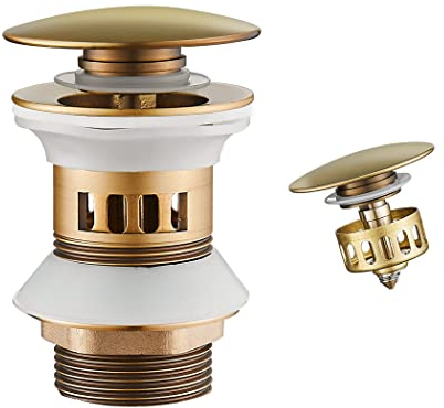 WOMAO Antique Bonde de Lavabo Pop Up avec Trop Plein, Bouchon de Vidange avec Panier à Crépine,Bonde de vidage pour lavabo de Salle de Bain Laiton