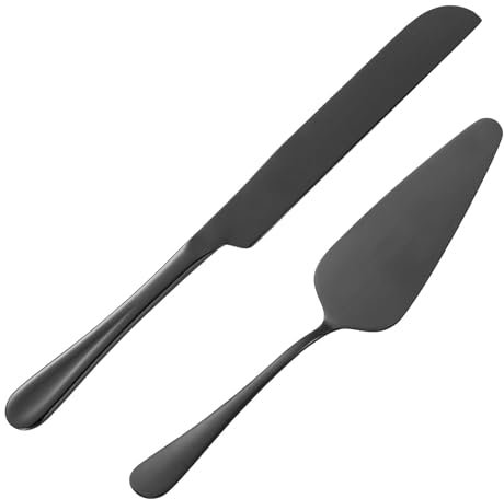 ERVILO Cake Serving Set, Cake Pie Pastry Servers, Stainless steel Cake Knife and Server Set Perfect For Birthday, Wedding, Parties and Events (Black Serving Set)